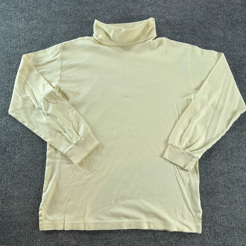 Vintage Norsport Mens Turtleneck Shirt Large Yellow Long Sleeve 100% Cotton Fall